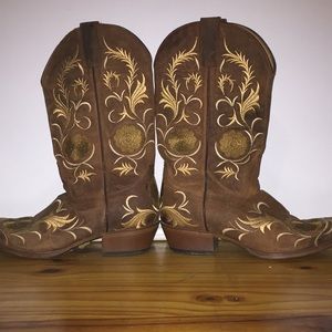 Brown Leather Embroidered Boots